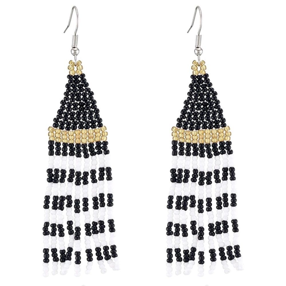 Colorful Bohemian Seed Bead Tassel Dangling Statement French Wire Hook Earrings